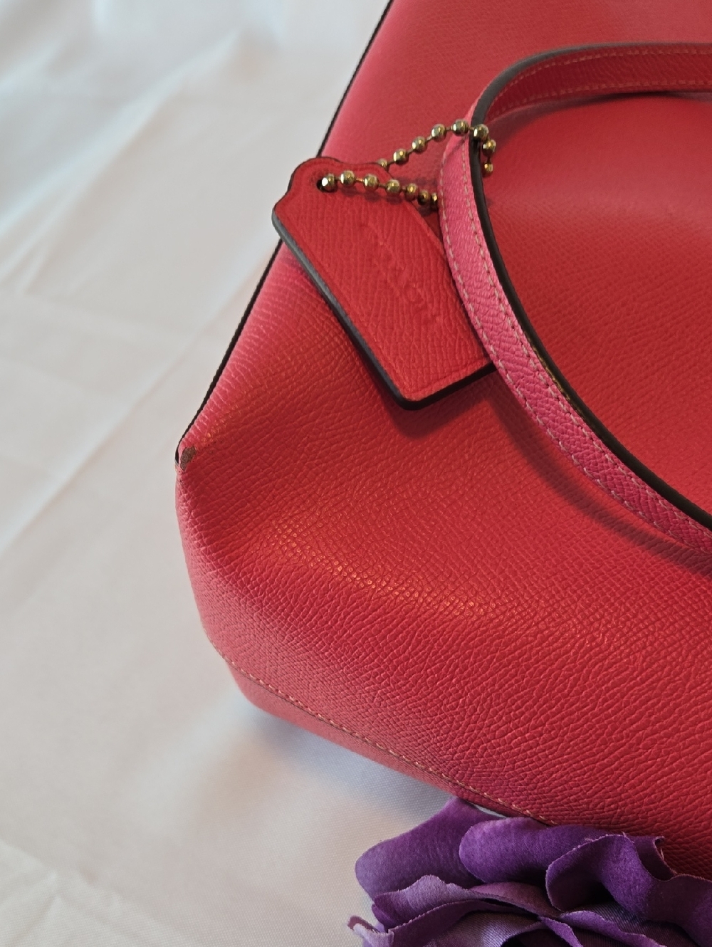 Coach Crossgrain Leather Zip‑Top Tote Bag (Style 4454) in Pink Ruby. - Picture 6 of 13